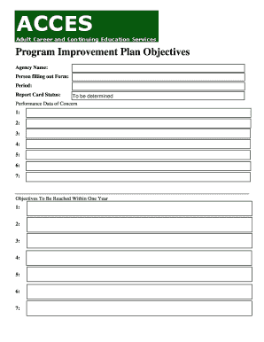 Program Improvement Plan Objectives Form