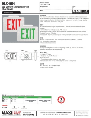 Introduction letter to the bank - ELX504 Catalog Number: ELX504GW LED Exit With Emergency Circuit (Dual Circuit) Architectural Project Name: Type: Note: FEATURES This fixture meets the highest standards of simple and fast installation, aesthetic appearance, and economical