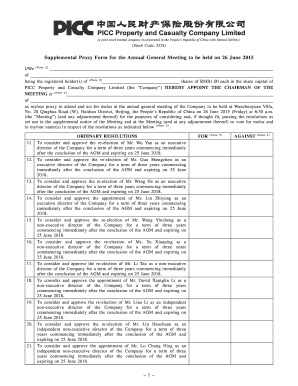 Supplemental Proxy Form for Annual General Meeting