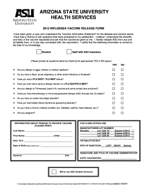 2012 Influenza Vaccine Release Form
