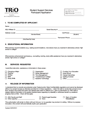 Student Support Services Application Form