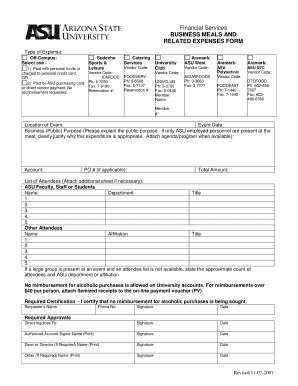 Business Meals and Related Expenses Form