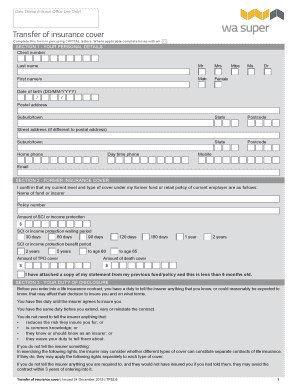 Transfer of Insurance Cover Form