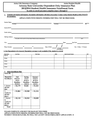 Aetna Student Health Insurance Enrollment Form