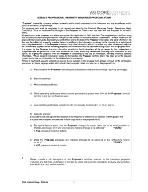 Science Professional Indemnity Insurance Proposal Form