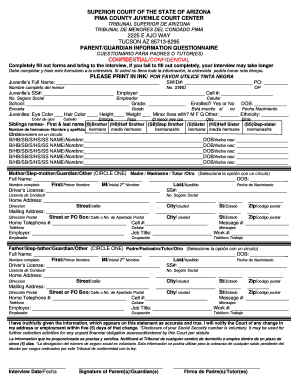 Arizona Juvenile Court Parent Information Questionnaire