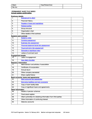 UK Permanent Audit File Index