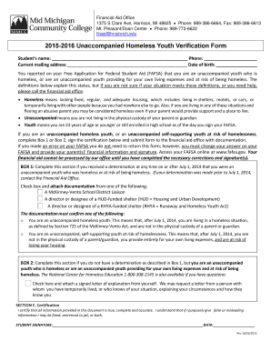 Unaccompanied Homeless Youth Verification Form