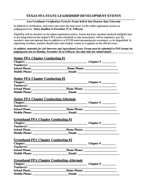 Texas FFA State Leadership Development Events Certification Form
