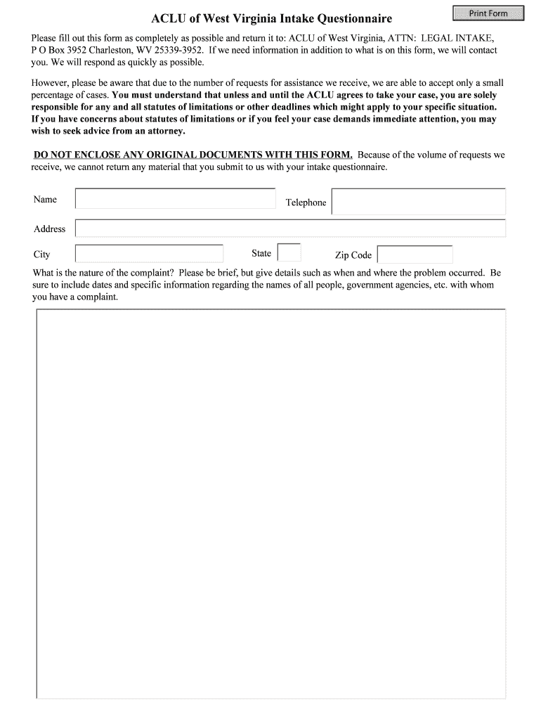 Fillable Online acluwv Download the form (pdf) - ACLU of West Virginia ...