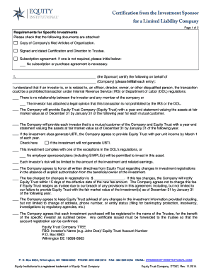 Investment Sponsor Certification for LLC