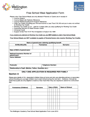 UK Free School Meal Application Form