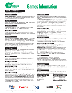 Australian Corporate Games Registration Form