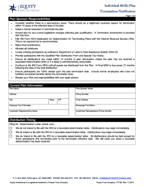 Individual 401(k) Plan Termination Notification