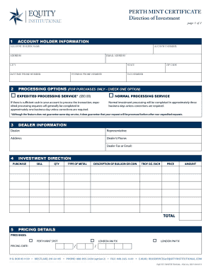 Perth Mint Certificate Investment Direction Form