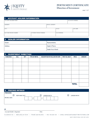 Perth Mint Certificate Direction of Investment