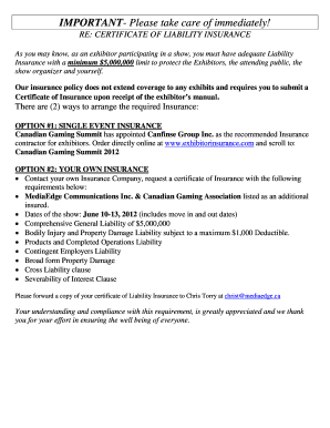 Certificate of Liability Insurance
