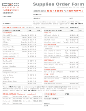 IDEXX Laboratories Supplies Order Form