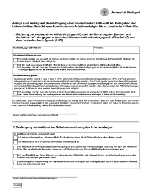 Anlage zum Antrag auf Beschäftigung einer studentischen Hilfskraft