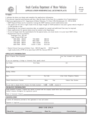 South Carolina Special License Plate Application