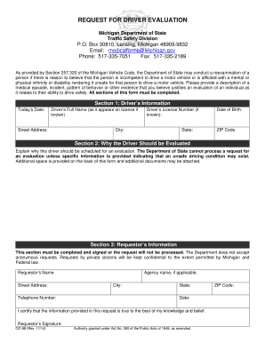 Michigan Driver Evaluation Request Form