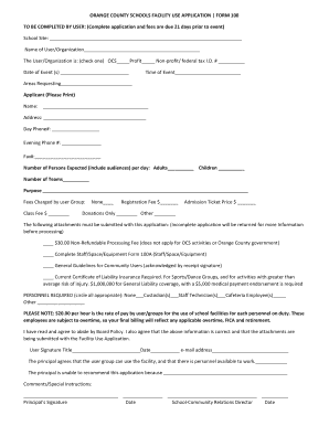 Orange County Schools Facility Use Application