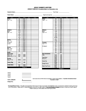 AISHK Summer Uniform Order Form