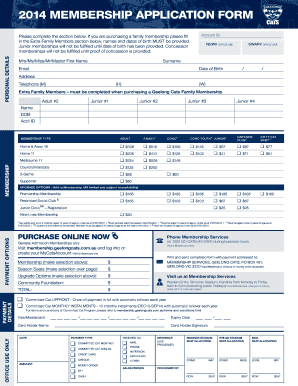 2014 Geelong Cats Membership Application Form