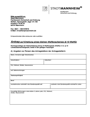 Antrag auf Erteilung eines kleinen Waffenscheines