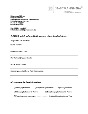 Antrag auf Erteilung/Verlängerung eines Jagdscheines