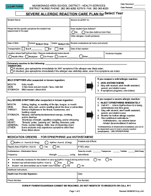 Severe Allergic Reaction Care Plan