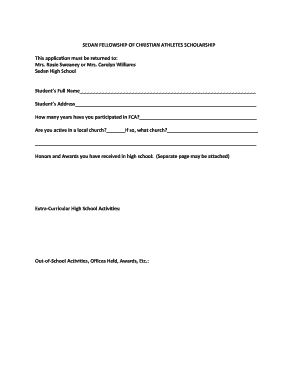 SEDAN FCA Fellowship of Christian Athletes SCHOLARSHIP