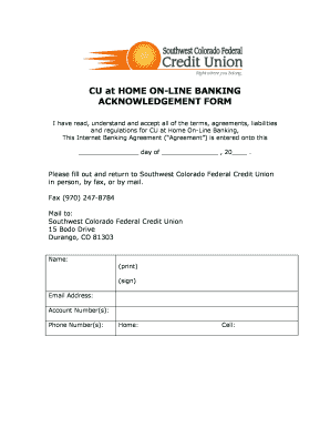 CU at Home Online Banking Acknowledgement Form