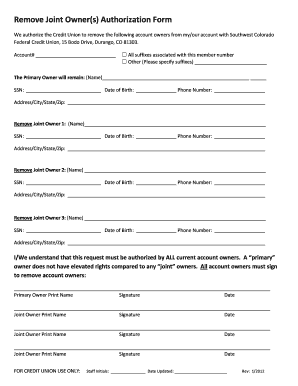 Joint Owner Removal Authorization Form