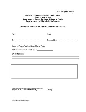 New Jersey E-Child Care Failure Notice