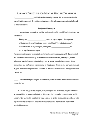 Advance Directive for Mental Health Treatment