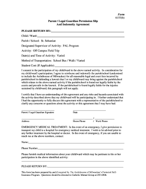 Parent Permission Slip and Indemnity Agreement