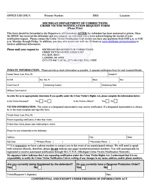 Michigan Crime Victim Notification Request Form