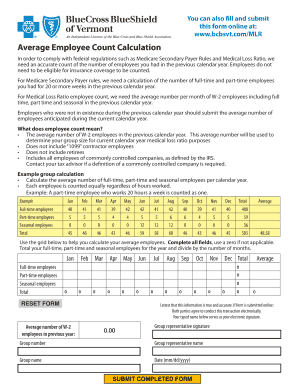 Medical Loss Ratio Employee Count Form