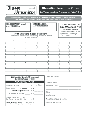 Classified Ad Insertion Order Form