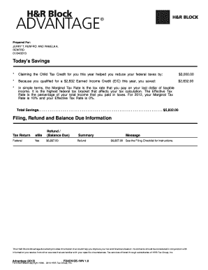 2012 US Federal Tax Return Summary