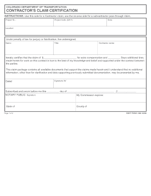 Colorado Contractor Claim Certification