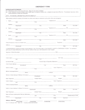 Emergency Form for Child Care