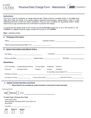 Personal Data Change Form - Netherlands