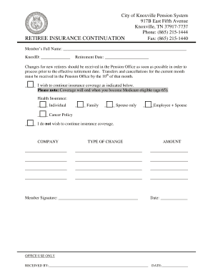 Knoxville Retiree Insurance Continuation Form