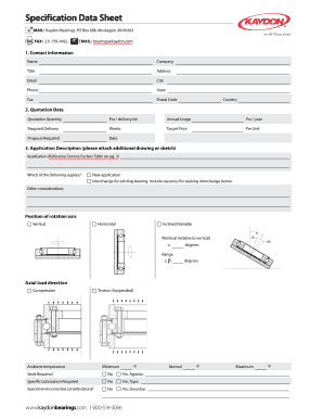 Kaydon Bearings Specification Data Sheet