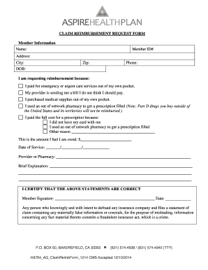 Claim Reimbursement Request Form