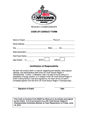 US Youth Soccer Region II Championship Code of Conduct Form