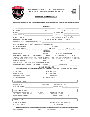 US Youth Soccer ODP Player Profile Form