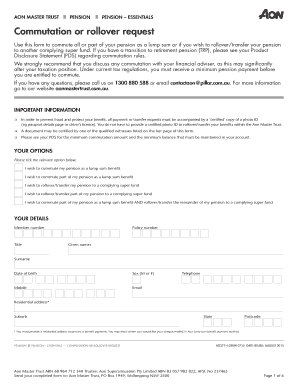 Aon Master Trust Pension Commutation or Rollover Request